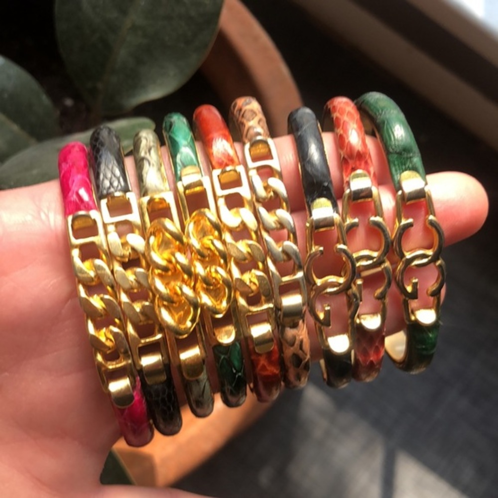 Vintage Italian 24k plated snakeskin bangles bracelets-pick for custom post. - Picture 1 of 11